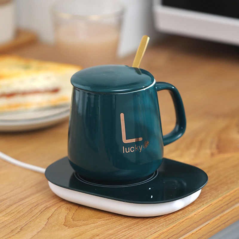 Chauffe-tasse à café avec ensemble de tasses à café marche/arrêt  automatique, chauffe-tasse à café électrique intelligent avec tasse  assortie et coffret cadeau, 